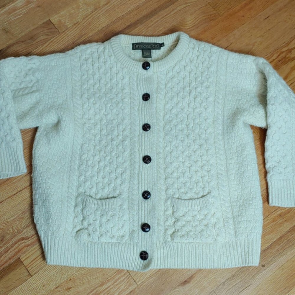 Vintage Inis Crafts Cable‎ Knit Irish Fisherman Wool Sweater Cardigan